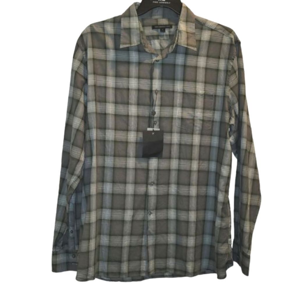 John Varvatos USA XL  Plaid Pocket Shirt Color Flagstone NWT